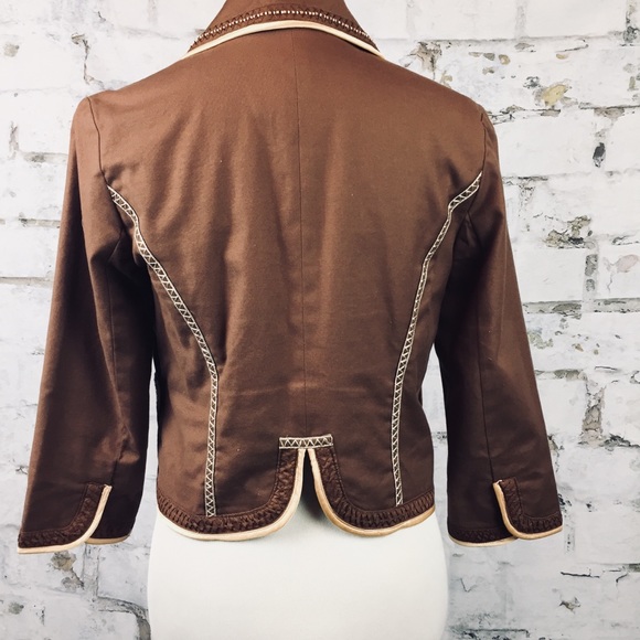 The Limited brown blazer linen satin piping beaded - Picture 3 of 8